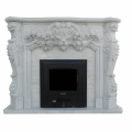 White marble stone fireplace surround mantel